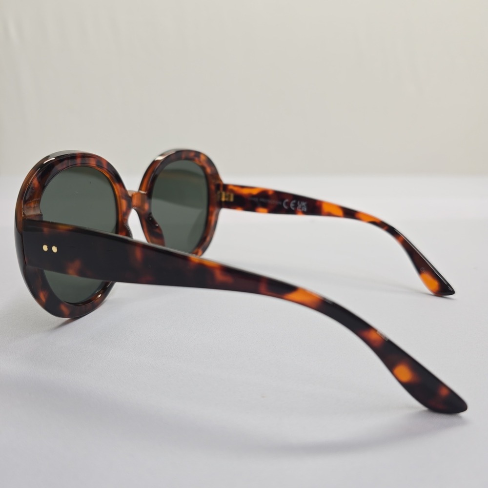 NEW Oversized Round Tortoise Shell Sunglasses Brown Retro Style Dark Lens - Picture 3 of 8